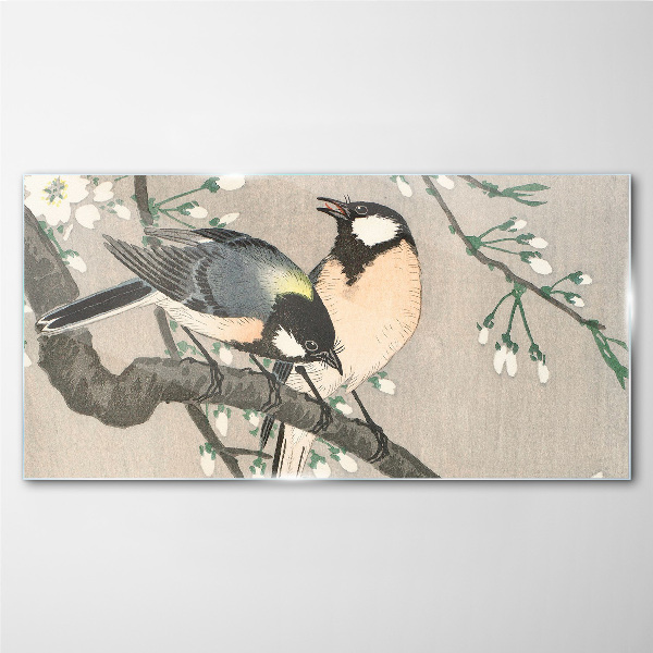 Birds on a branch Glass Wall Art
