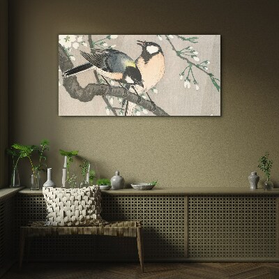 Birds on a branch Glass Wall Art