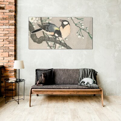 Birds on a branch Glass Wall Art