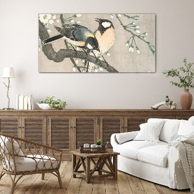 Birds on a branch Glass Wall Art