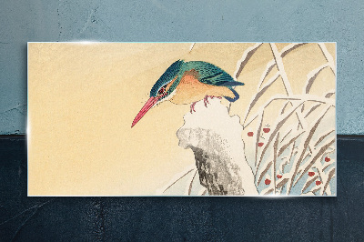 A bird against a delicate landscape Glass Wall Art