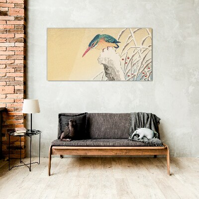 A bird against a delicate landscape Glass Wall Art