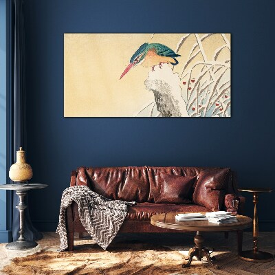 A bird against a delicate landscape Glass Wall Art