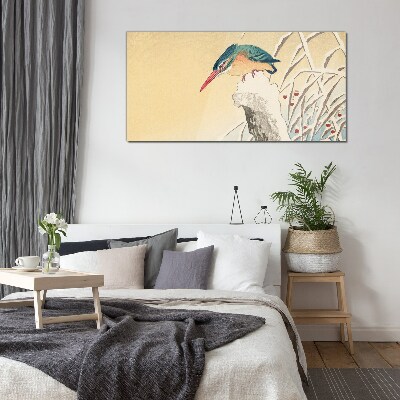 A bird against a delicate landscape Glass Wall Art