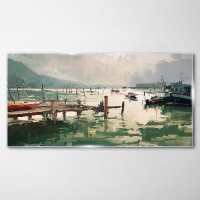 A quiet port in the morning Glass Wall Art
