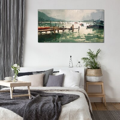 A quiet port in the morning Glass Wall Art