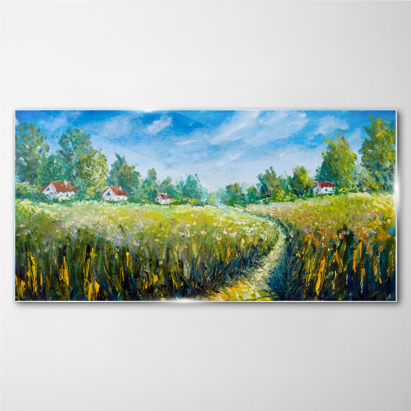 Summer landscapes with country houses Glass Wall Art