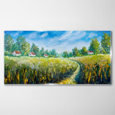 Summer landscapes with country houses Glass Wall Art