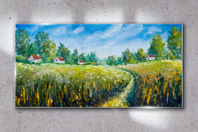 Summer landscapes with country houses Glass Wall Art