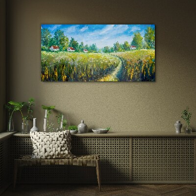 Summer landscapes with country houses Glass Wall Art
