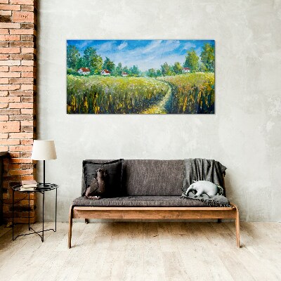Summer landscapes with country houses Glass Wall Art