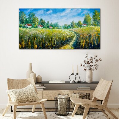 Summer landscapes with country houses Glass Wall Art