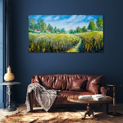 Summer landscapes with country houses Glass Wall Art