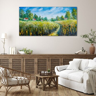 Summer landscapes with country houses Glass Wall Art