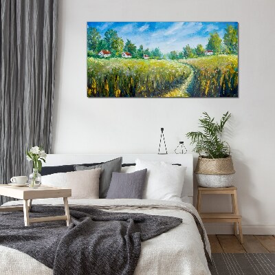Summer landscapes with country houses Glass Wall Art