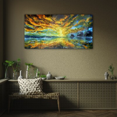 Golden clouds over calm water Glass Wall Art