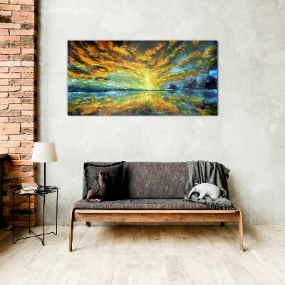 Golden clouds over calm water Glass Wall Art