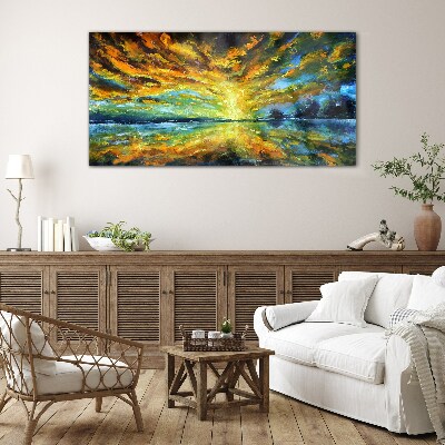 Golden clouds over calm water Glass Wall Art