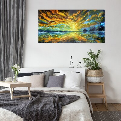 Golden clouds over calm water Glass Wall Art
