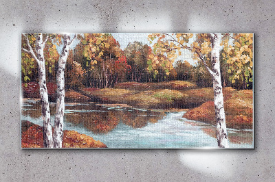 Autumn scenery by the river Glass Wall Art