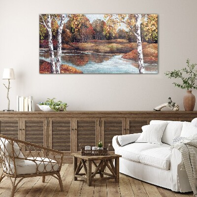 Autumn scenery by the river Glass Wall Art