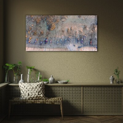 A quiet port in the sunset light Glass Print