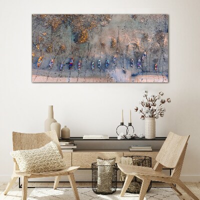 A quiet port in the sunset light Glass Print