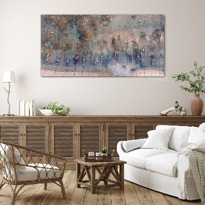 A quiet port in the sunset light Glass Print