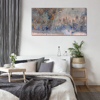 A quiet port in the sunset light Glass Print