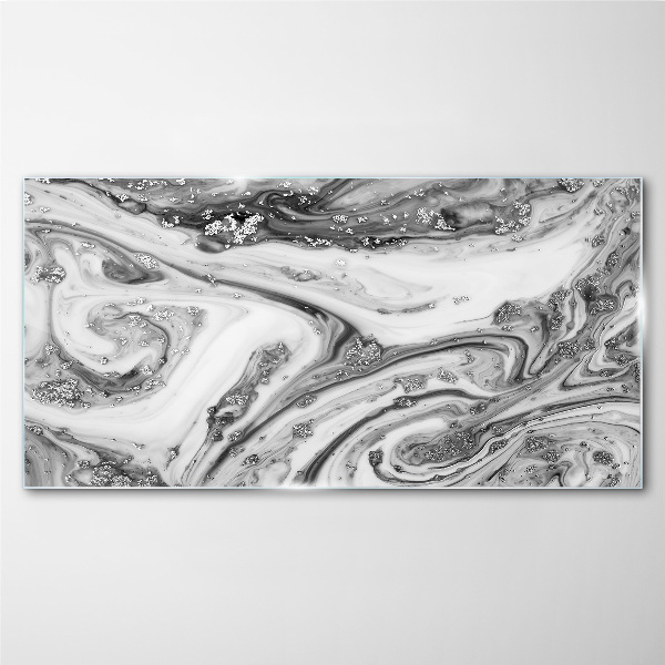 Monochromatic swirls with metallic accents Glass Print