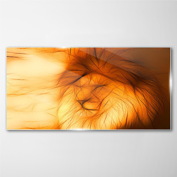 Golden Lion in Abstract Form Glass Wall Art