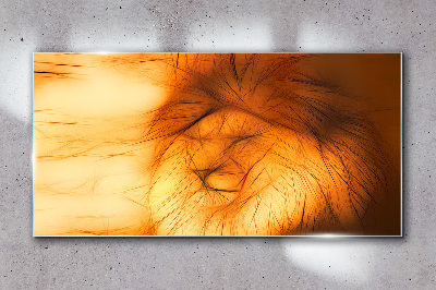 Golden Lion in Abstract Form Glass Wall Art