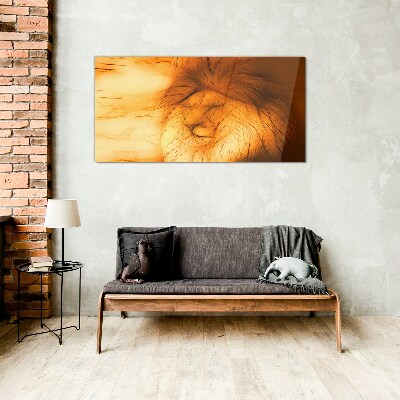 Golden Lion in Abstract Form Glass Wall Art