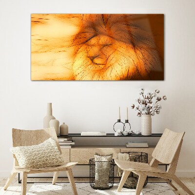 Golden Lion in Abstract Form Glass Wall Art