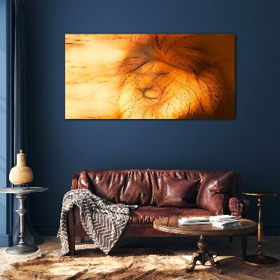 Golden Lion in Abstract Form Glass Wall Art