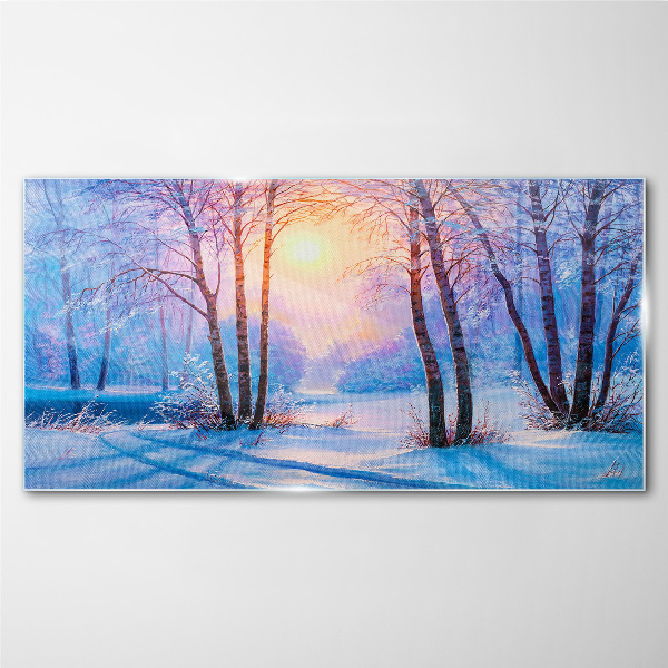 Winter forest sunset nature Glass Print