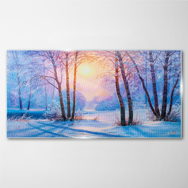 Winter morning in the forest Glass Print