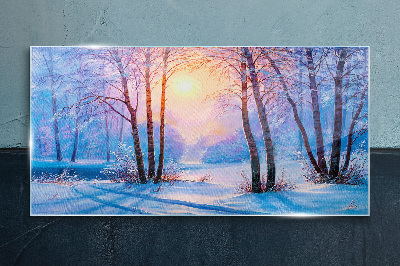 Winter morning in the forest Glass Print