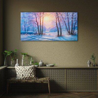Winter morning in the forest Glass Print