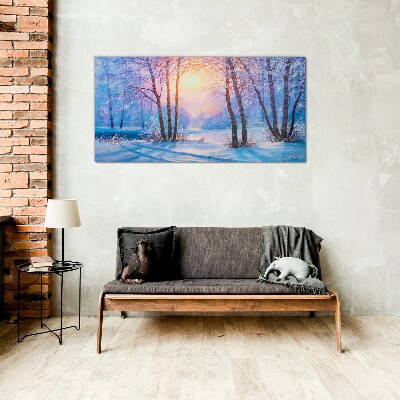 Winter forest sunset nature Glass Print