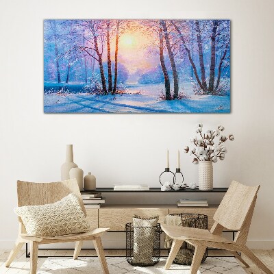 Winter morning in the forest Glass Print