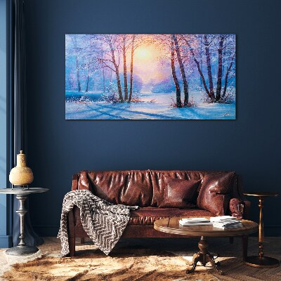 Winter morning in the forest Glass Print