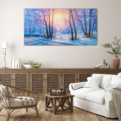 Winter forest sunset nature Glass Print
