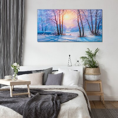 Winter morning in the forest Glass Print