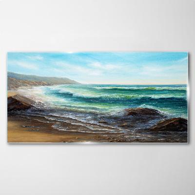 Calm waves on the seashore Glass Print