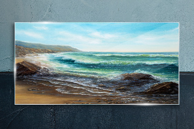 Calm waves on the seashore Glass Print