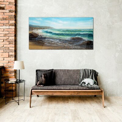 Calm waves on the seashore Glass Print