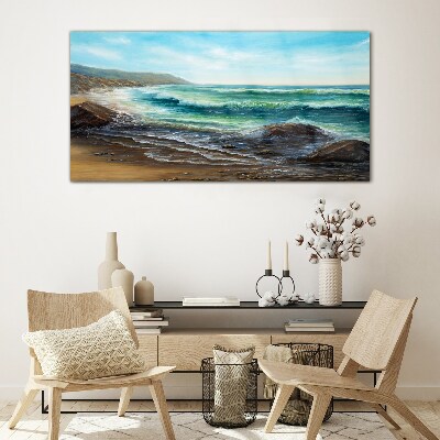 Calm waves on the seashore Glass Print