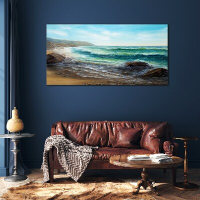 Calm waves on the seashore Glass Print