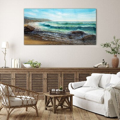 Calm waves on the seashore Glass Print